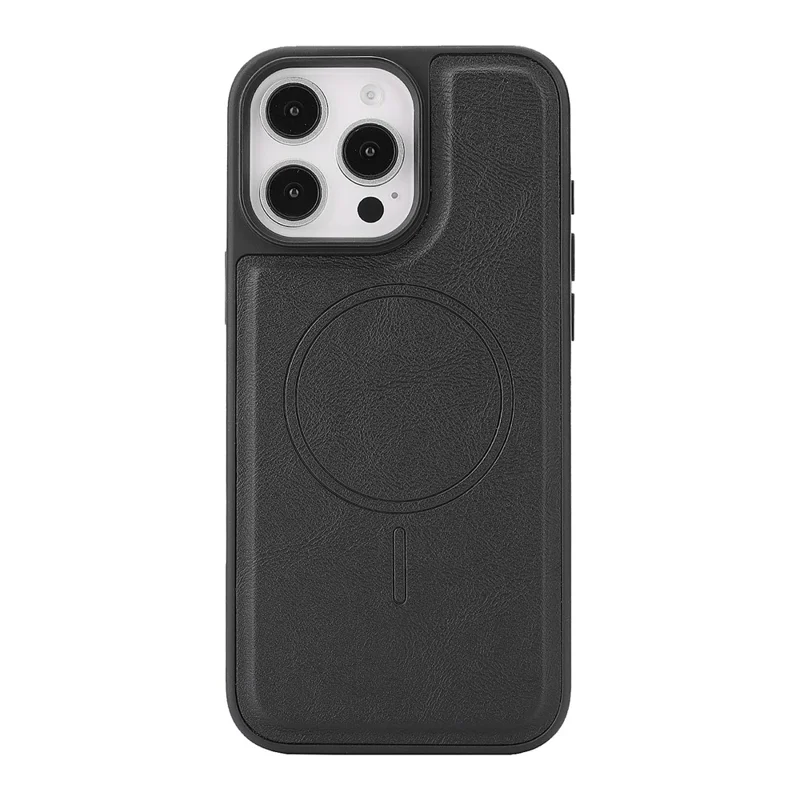 For iPhone 16 Pro Max Magnetic Case with Detachable Card Holder Kickstand TPU + PU Back Cover Compatible with MagSafe - Black