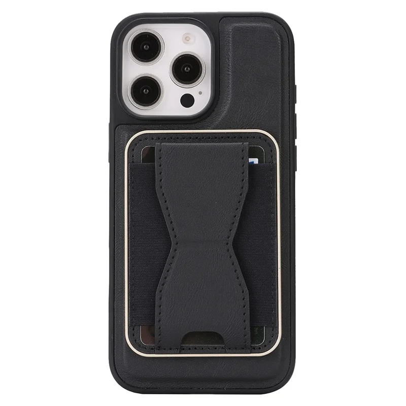 For iPhone 16 Pro Max Magnetic Case with Detachable Card Holder Kickstand TPU + PU Back Cover Compatible with MagSafe - Black