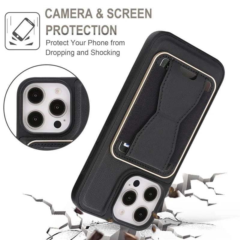 For iPhone 16 Pro Max Magnetic Case with Detachable Card Holder Kickstand TPU + PU Back Cover Compatible with MagSafe - Black