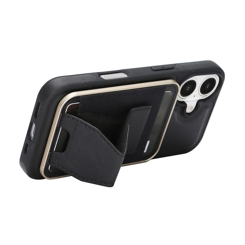 For iPhone 16 Magnetic Case with Detachable Card Holder Kickstand TPU + PU Back Cover Compatible with MagSafe - Black