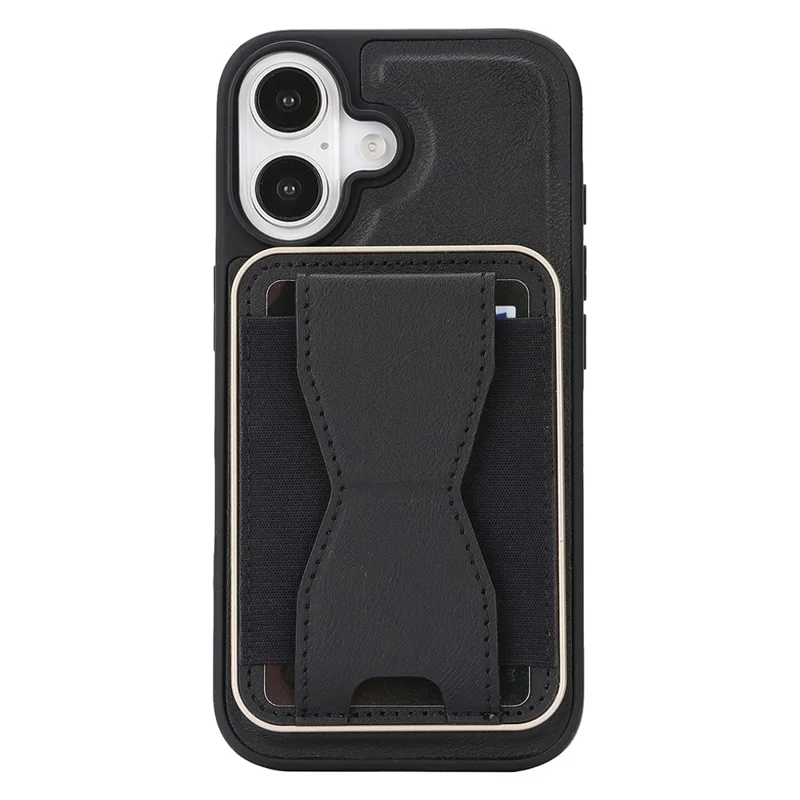 For iPhone 16 Magnetic Case with Detachable Card Holder Kickstand TPU + PU Back Cover Compatible with MagSafe - Black