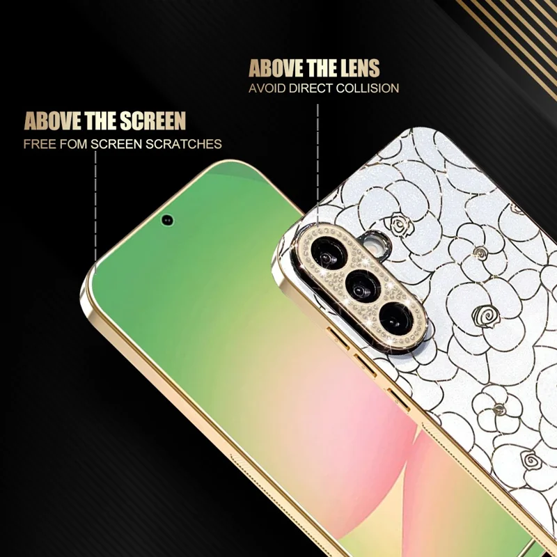For Samsung Galaxy A56 5G Case Diamond Camera Ring Flower Pattern TPU PC Shockproof Protective Case - White