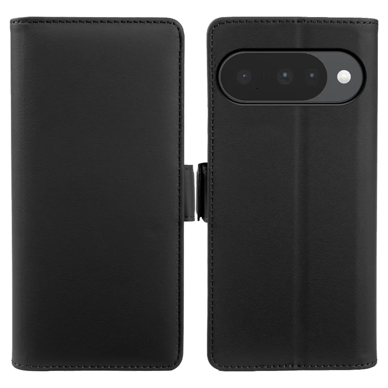 Leather Case For Google Pixel 10  /  10 Pro  /  9 Pro  /  9 Wallet Stand TPU + PU Skin-touch Cover - Black