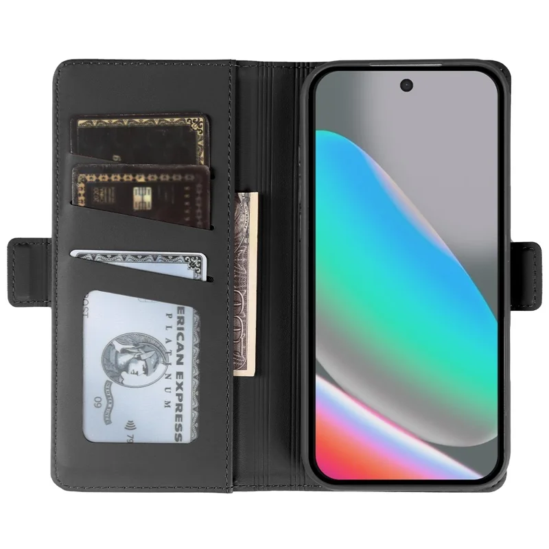 Leather Case For Google Pixel 10  /  10 Pro  /  9 Pro  /  9 Wallet Stand TPU + PU Skin-touch Cover - Black