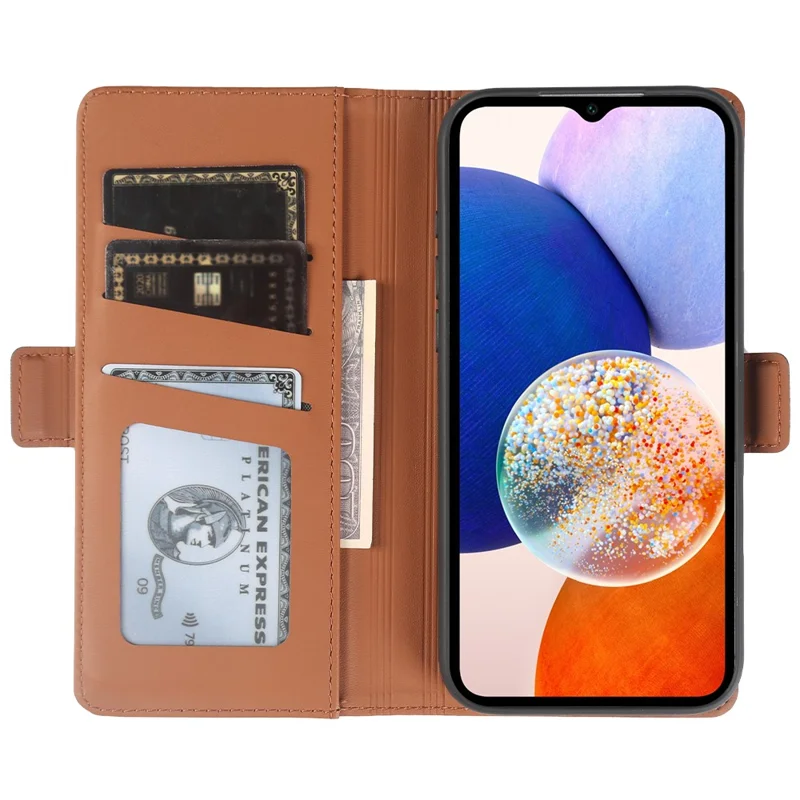 Leather Case For Samsung Galaxy A14 4G  /  5G Wallet Stand TPU + PU Skin-touch Cover - Brown