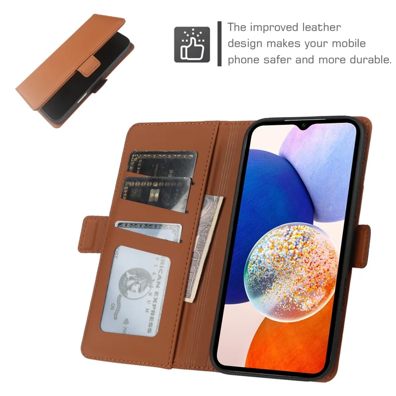 Leather Case For Samsung Galaxy A14 4G  /  5G Wallet Stand TPU + PU Skin-touch Cover - Brown