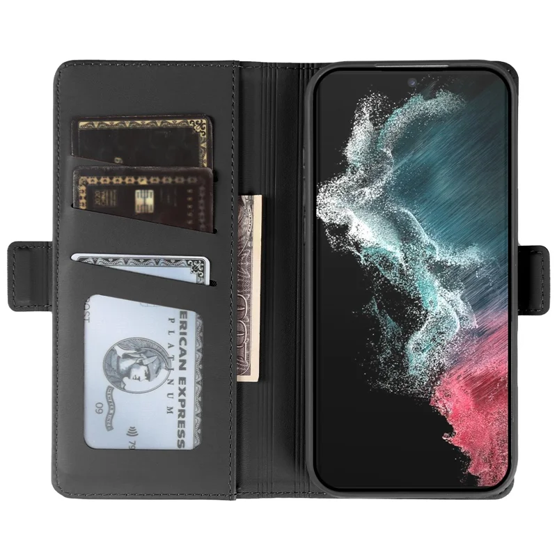 For Samsung Galaxy S22 Ultra 5G Leather Case Wallet Stand TPU + PU Skin-touch Cover - Black