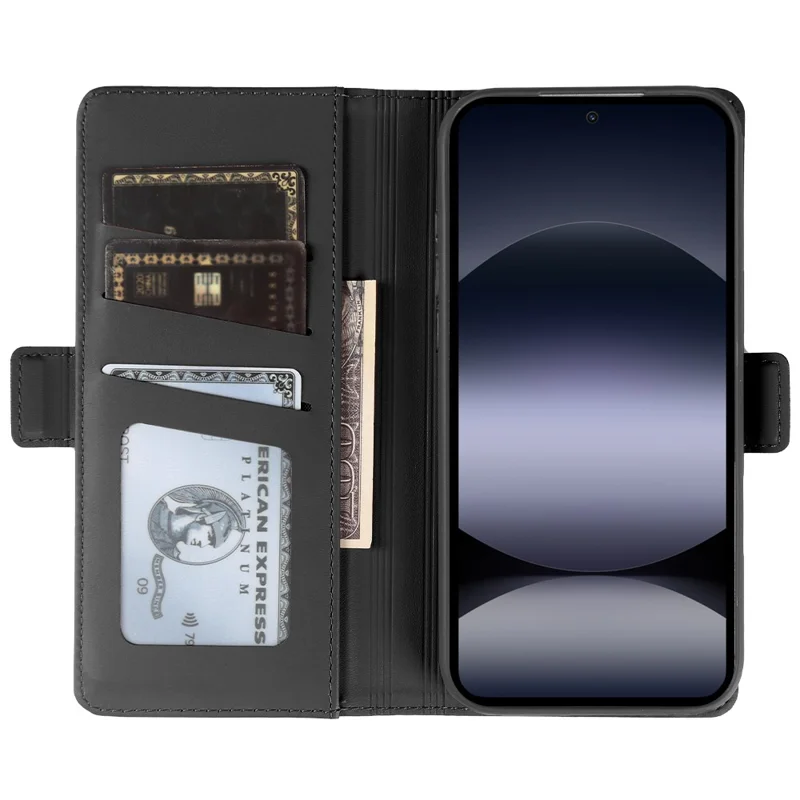 For Xiaomi Redmi Note 14 4G (164.84mm) Leather Case Wallet Stand TPU + PU Skin-touch Cover - Black