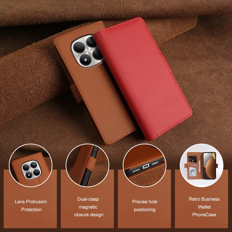 For Xiaomi Redmi Note 15 Pro+ 5G (Global) Leather Case Wallet Stand TPU + PU Skin-touch Cover - Brown