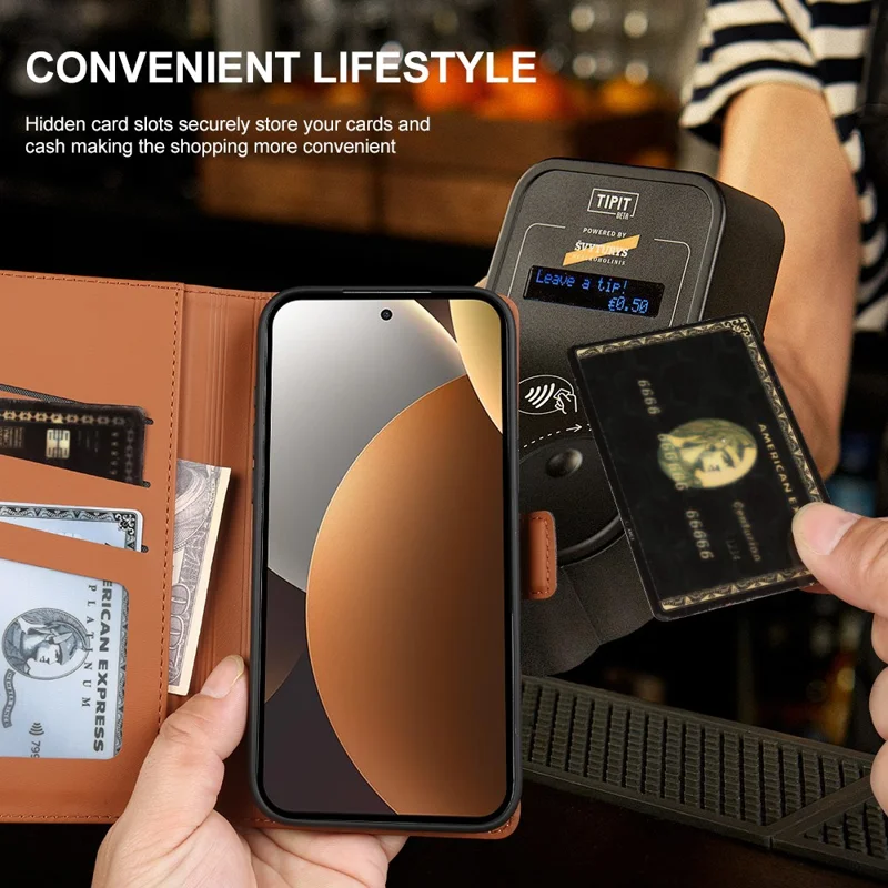 For Xiaomi Redmi Note 15 Pro+ 5G (Global) Leather Case Wallet Stand TPU + PU Skin-touch Cover - Brown