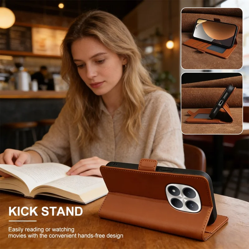 For Xiaomi Redmi Note 15 Pro+ 5G (Global) Leather Case Wallet Stand TPU + PU Skin-touch Cover - Brown