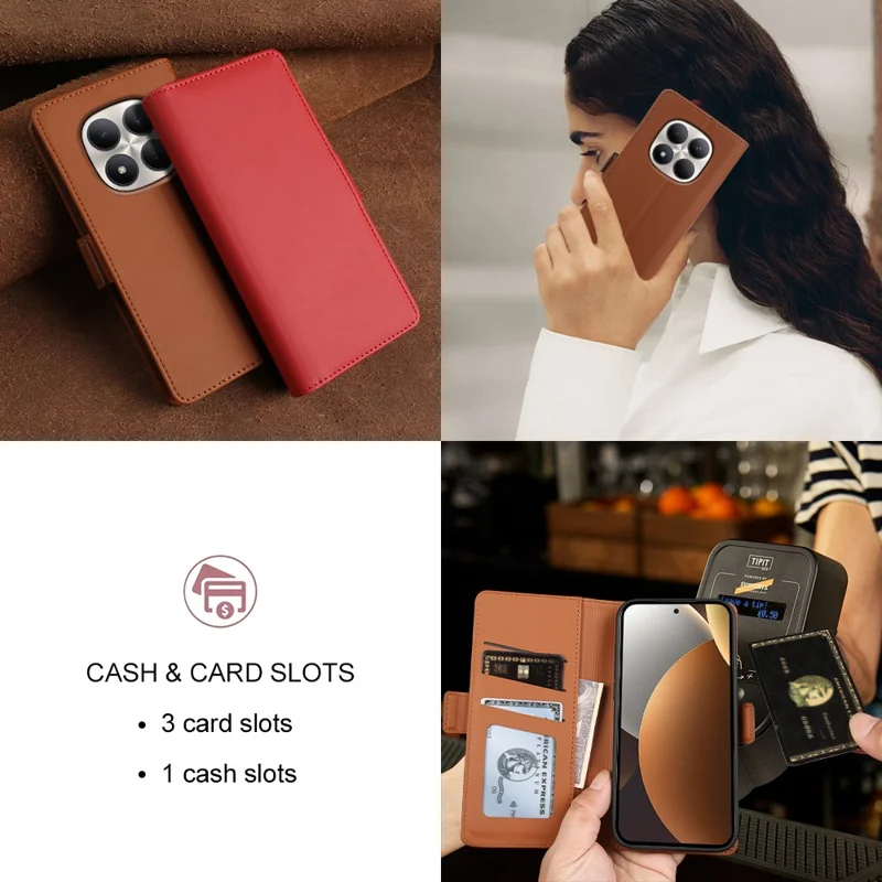 For Xiaomi Redmi Note 15 Pro+ 5G (Global) Leather Case Wallet Stand TPU + PU Skin-touch Cover - Brown