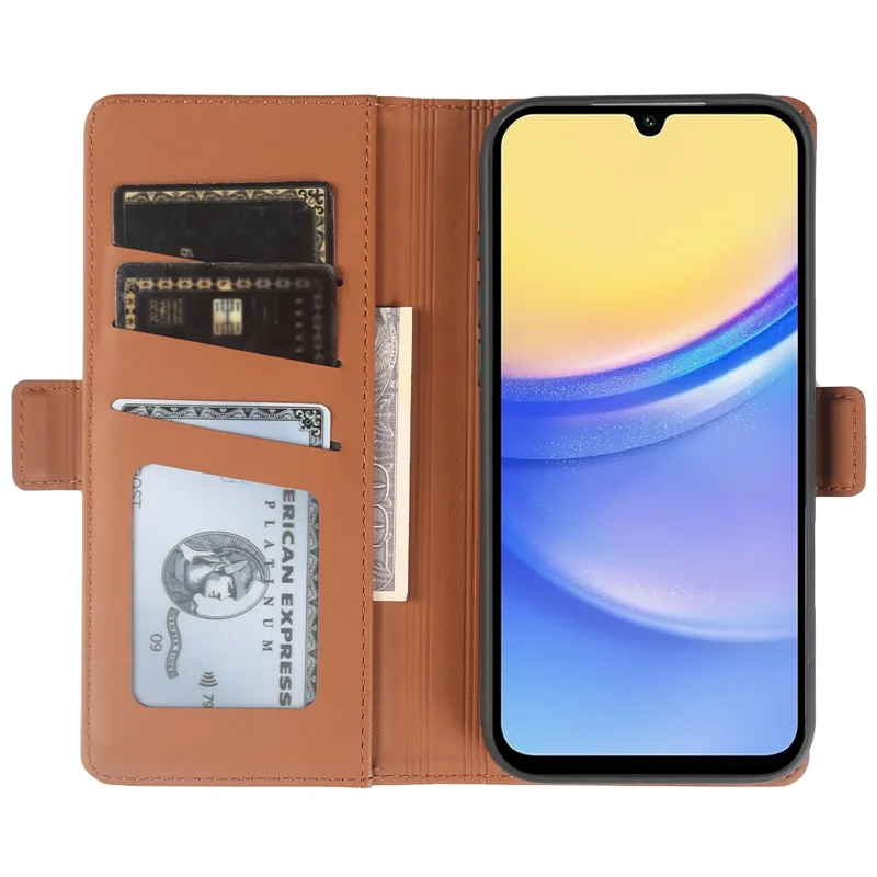 For Samsung Galaxy A15 4G Leather Case Wallet Stand TPU + PU Skin-touch Cover - Brown