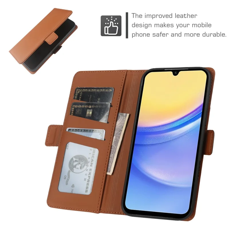 For Samsung Galaxy A15 4G Leather Case Wallet Stand TPU + PU Skin-touch Cover - Brown