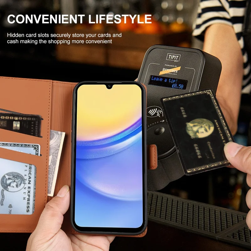 For Samsung Galaxy A15 4G Leather Case Wallet Stand TPU + PU Skin-touch Cover - Brown