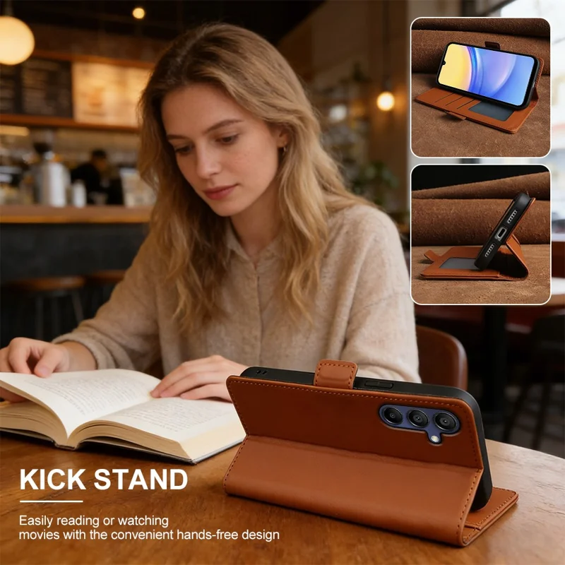 For Samsung Galaxy A15 4G Leather Case Wallet Stand TPU + PU Skin-touch Cover - Brown