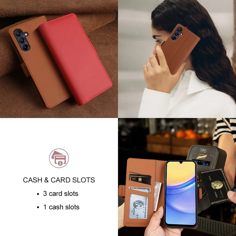 For Samsung Galaxy A15 4G Leather Case Wallet Stand TPU + PU Skin-touch Cover - Brown