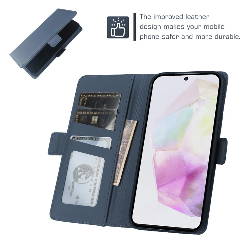 For Samsung Galaxy A35 5G Leather Case Wallet Stand TPU + PU Skin-touch Cover - Blue