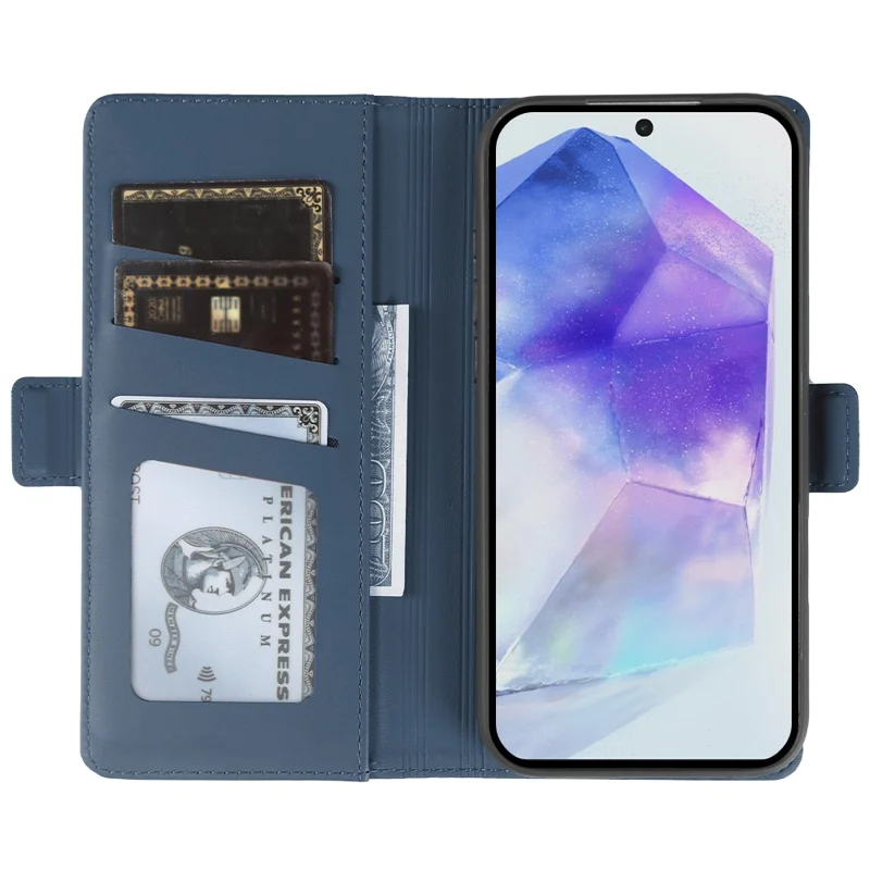 For Samsung Galaxy A55 5G Leather Case Wallet Stand TPU + PU Skin-touch Cover - Blue
