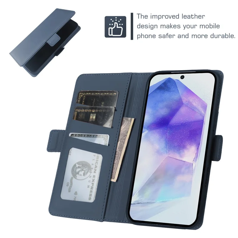 For Samsung Galaxy A55 5G Leather Case Wallet Stand TPU + PU Skin-touch Cover - Blue