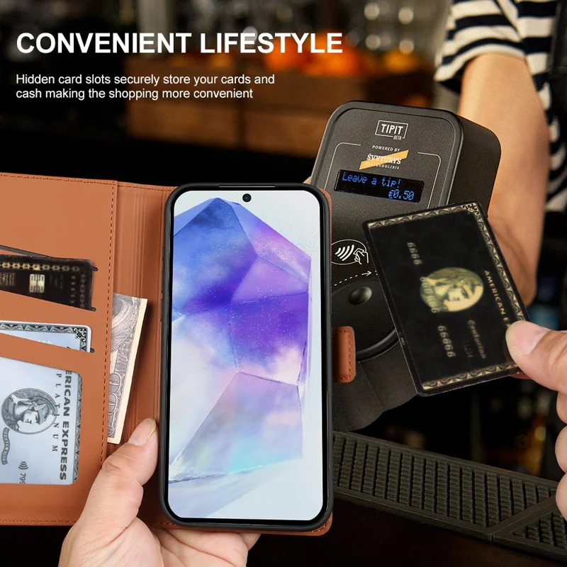 For Samsung Galaxy A55 5G Leather Case Wallet Stand TPU + PU Skin-touch Cover - Blue