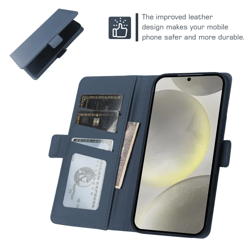 For Samsung Galaxy S24 Leather Case Wallet Stand TPU + PU Skin-touch Cover - Blue