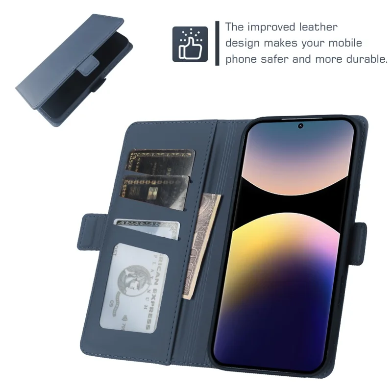 For Xiaomi Redmi Note 14 Pro 4G Leather Case Wallet Stand TPU + PU Skin-touch Cover - Blue