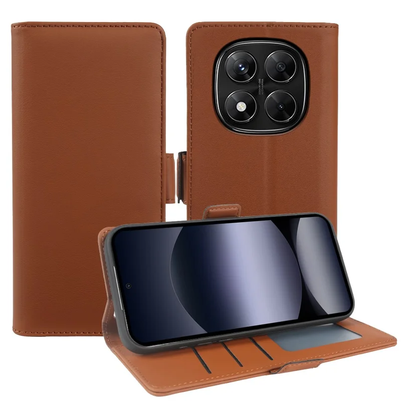 For Xiaomi Redmi Note 14 Pro 5G  /  Poco X7 5G Leather Case Wallet Stand TPU + PU Skin-touch Cover - Brown
