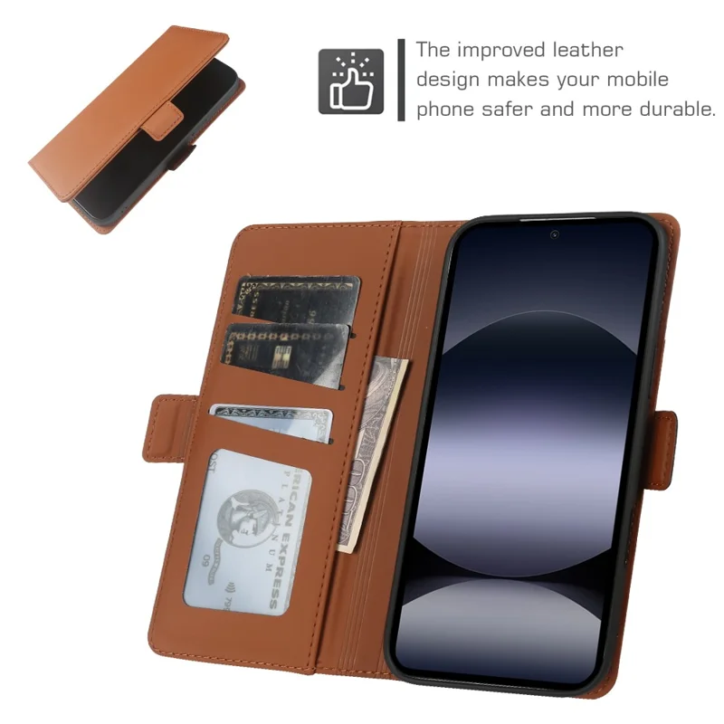 For Xiaomi Redmi Note 14 Pro 5G  /  Poco X7 5G Leather Case Wallet Stand TPU + PU Skin-touch Cover - Brown