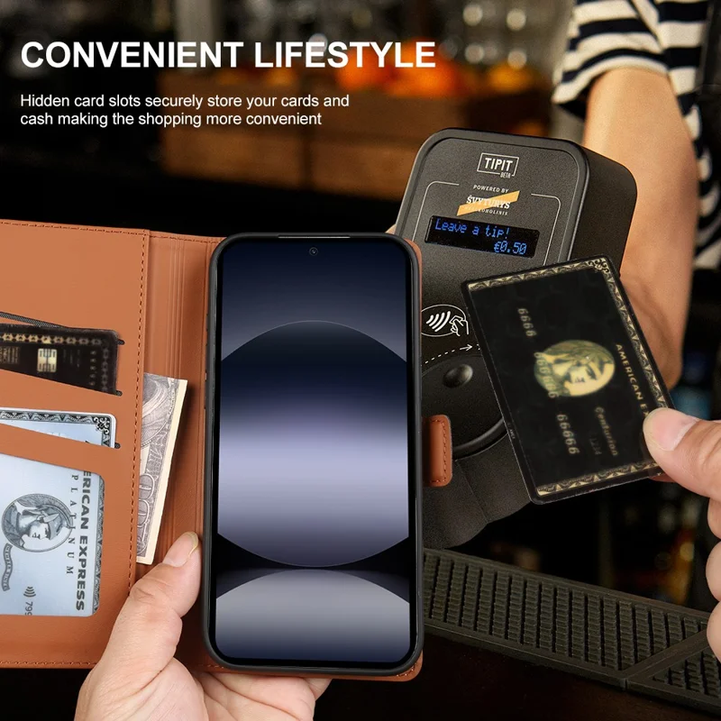 For Xiaomi Redmi Note 14 Pro 5G  /  Poco X7 5G Leather Case Wallet Stand TPU + PU Skin-touch Cover - Brown