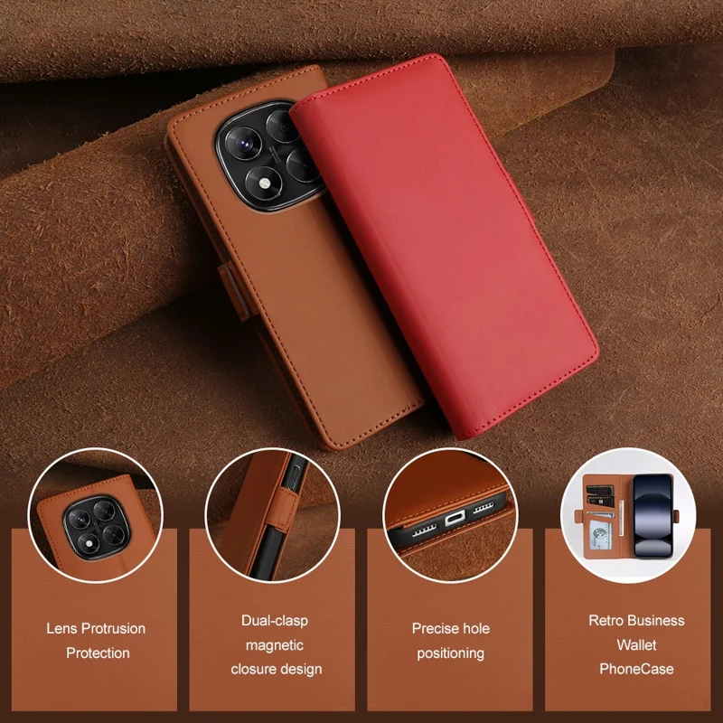 For Xiaomi Redmi Note 14 Pro 5G  /  Poco X7 5G Leather Case Wallet Stand TPU + PU Skin-touch Cover - Brown