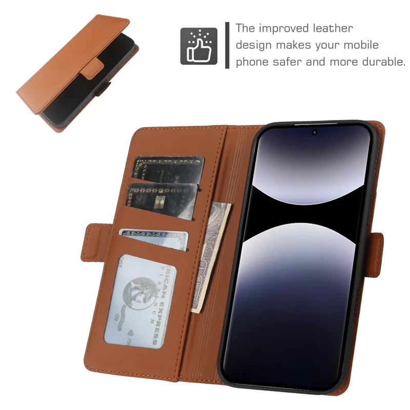 For Xiaomi Redmi Note 14 Pro+ 5G Leather Case Wallet Stand TPU + PU Skin-touch Cover - Brown