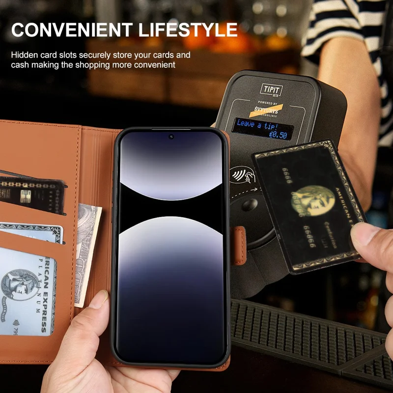 For Xiaomi Redmi Note 14 Pro+ 5G Leather Case Wallet Stand TPU + PU Skin-touch Cover - Brown