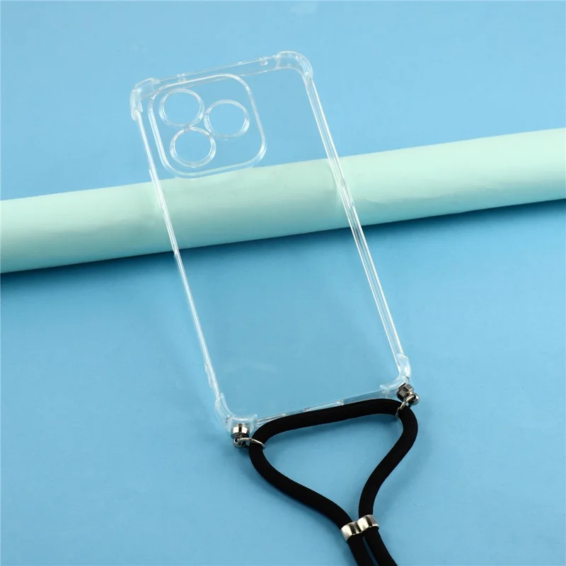 For Honor X8d 4G Case Reinforced Corner TPU Clear Phone Cover with Lanyard - Transparent