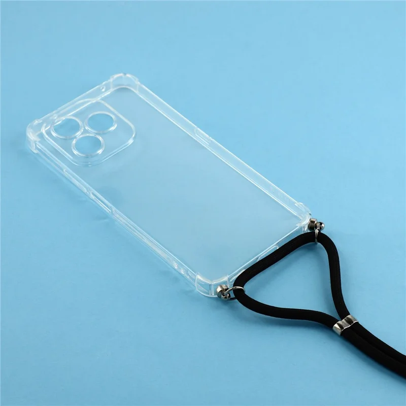 For Honor X8d 4G Case Reinforced Corner TPU Clear Phone Cover with Lanyard - Transparent