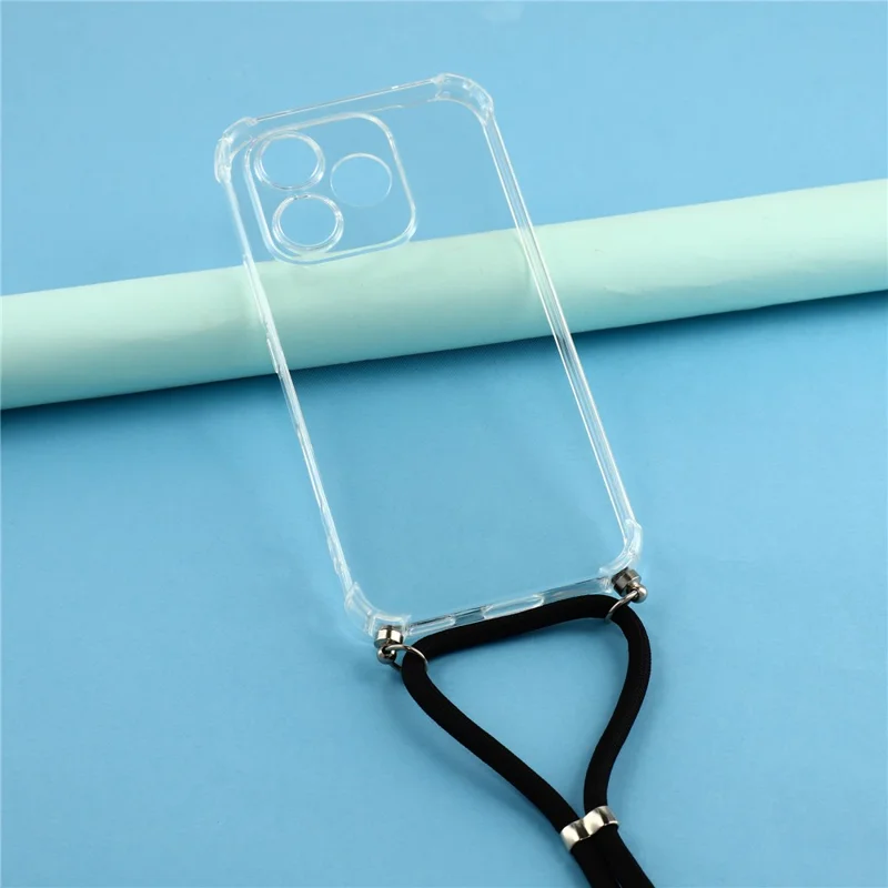 For Honor 600 Lite 5G Case Reinforced Corner TPU Clear Phone Cover with Lanyard - Transparent