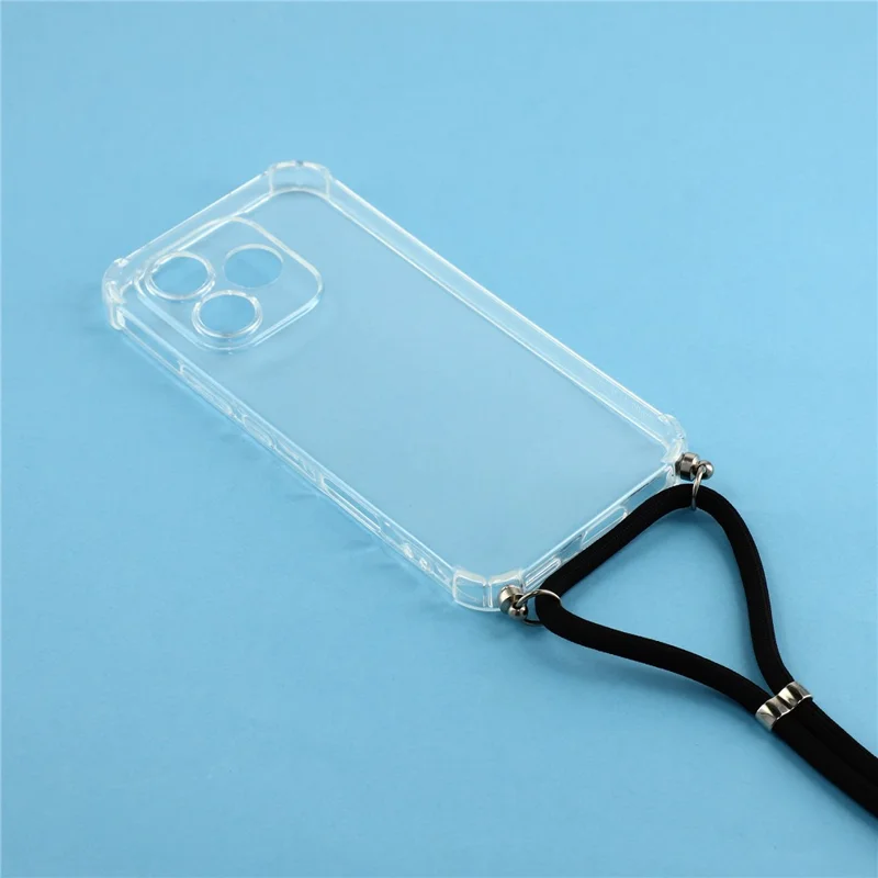 For Honor 600 Lite 5G Case Reinforced Corner TPU Clear Phone Cover with Lanyard - Transparent