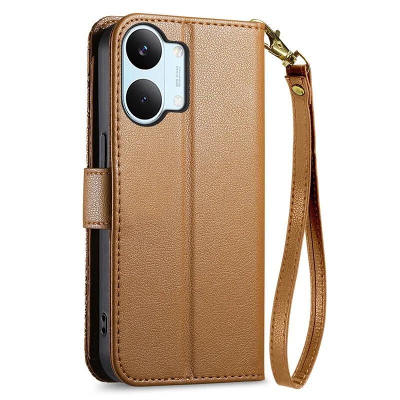 For Xiaomi Poco X8 Pro Max 5G  /  Redmi Turbo 5 Max 5G Case Floral Leaf Pattern Multi Card Slots Zipper Leather Phone Cover with Wrist Strap - Brown