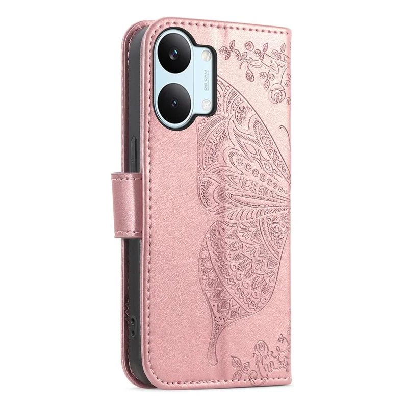 For Xiaomi Poco X8 Pro Max 5G  /  Redmi Turbo 5 Max 5G Case with Strap Butterfly Pattern PU Leather Wallet Phone Cover - Rose Gold