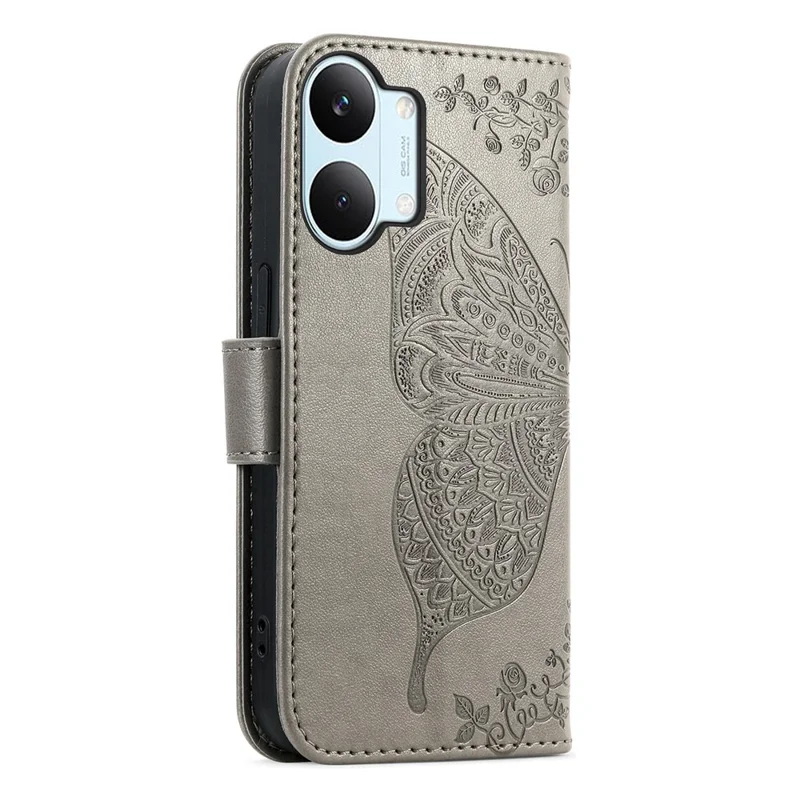 For Xiaomi Poco X8 Pro Max 5G  /  Redmi Turbo 5 Max 5G Case with Strap Butterfly Pattern PU Leather Wallet Phone Cover - Grey