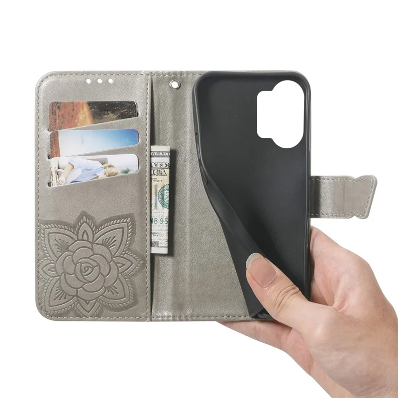 For Xiaomi Poco X8 Pro Max 5G  /  Redmi Turbo 5 Max 5G Case with Strap Butterfly Pattern PU Leather Wallet Phone Cover - Grey