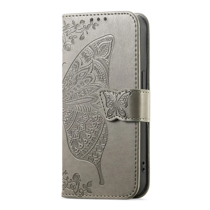 For Xiaomi Poco X8 Pro Max 5G  /  Redmi Turbo 5 Max 5G Case with Strap Butterfly Pattern PU Leather Wallet Phone Cover - Grey