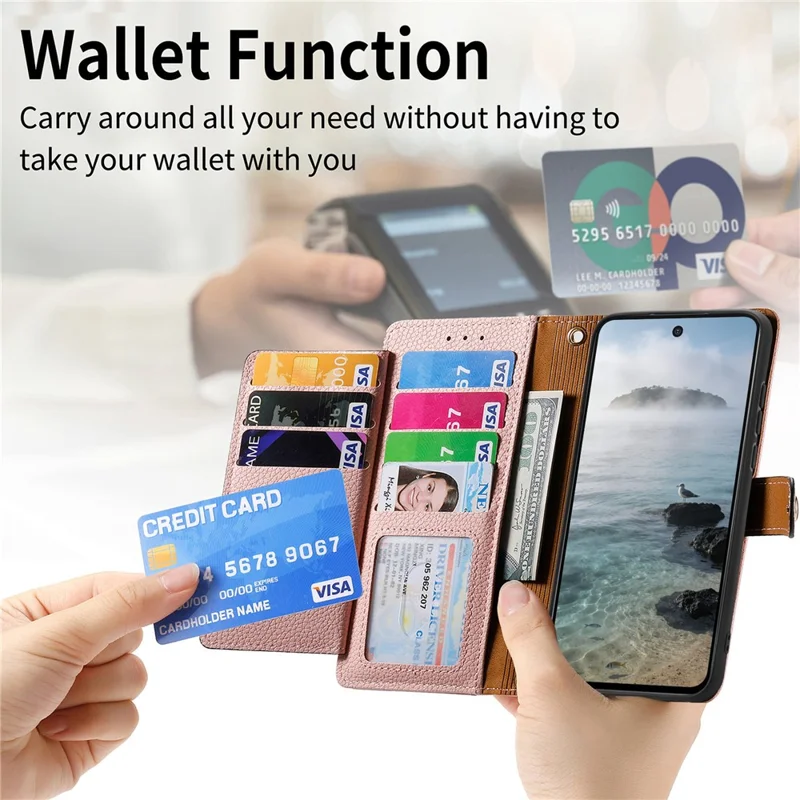 For Xiaomi Poco X8 Pro Max 5G  /  Redmi Turbo 5 Max 5G Case RFID Blocking Zipper Pocket Leather Wallet Phone Cover with Strap - Pink