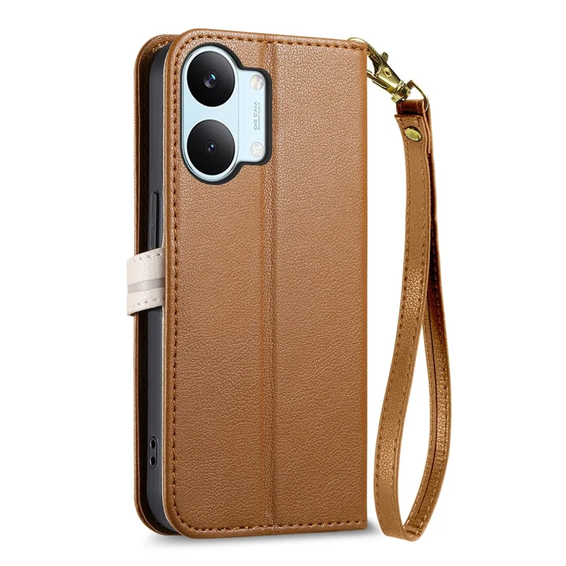 Stand Case For Xiaomi Poco X8 Pro Max 5G  /  Redmi Turbo 5 Max 5G Leaf Shape Magnetic Clasp Leather Phone Cover with Hand Strap - Brown