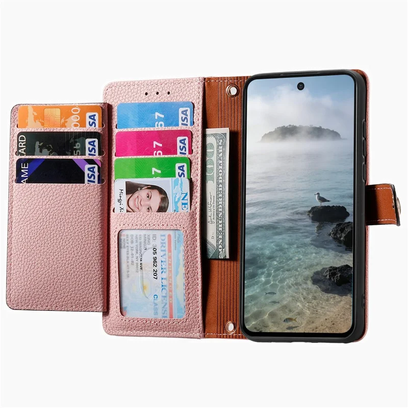 Case For Xiaomi Poco X8 Pro 5G  /  Redmi Turbo 5 5G RFID Blocking Zipper Pocket Leather Wallet Phone Cover with Strap - Pink
