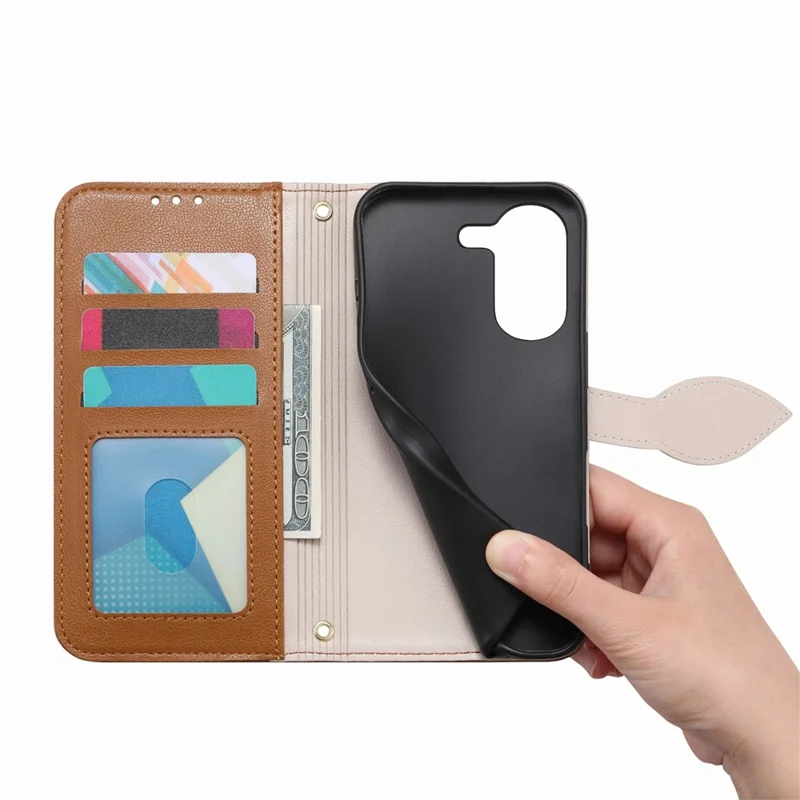Stand Case For Xiaomi Poco X8 Pro 5G  /  Redmi Turbo 5 5G Leaf Shape Magnetic Clasp Leather Phone Cover with Hand Strap - Brown