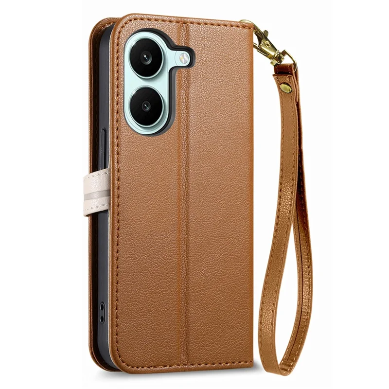 Stand Case For Xiaomi Poco X8 Pro 5G  /  Redmi Turbo 5 5G Leaf Shape Magnetic Clasp Leather Phone Cover with Hand Strap - Brown