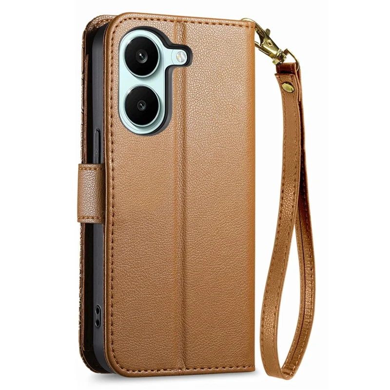 Case For Xiaomi Poco X8 Pro 5G  /  Redmi Turbo 5 5G Floral Leaf Pattern Multi Card Slots Zipper Leather Phone Cover with Wrist Strap - Brown