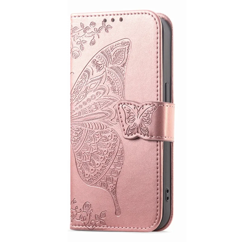 Case For Xiaomi Poco X8 Pro 5G  /  Redmi Turbo 5 5G Butterfly Pattern PU Leather Wallet Phone Cover with Strap  - Rose Gold