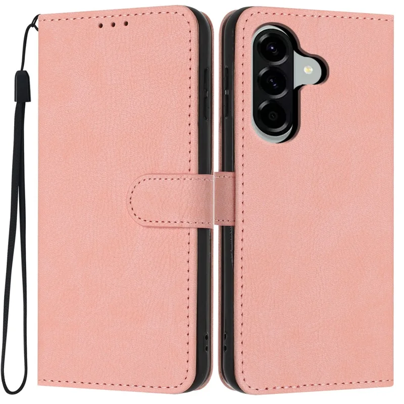 For Samsung Galaxy A56 5G Wallet Case Litchi Texture Leather Flip Cover with Card Slots and Hand Strap - Pink